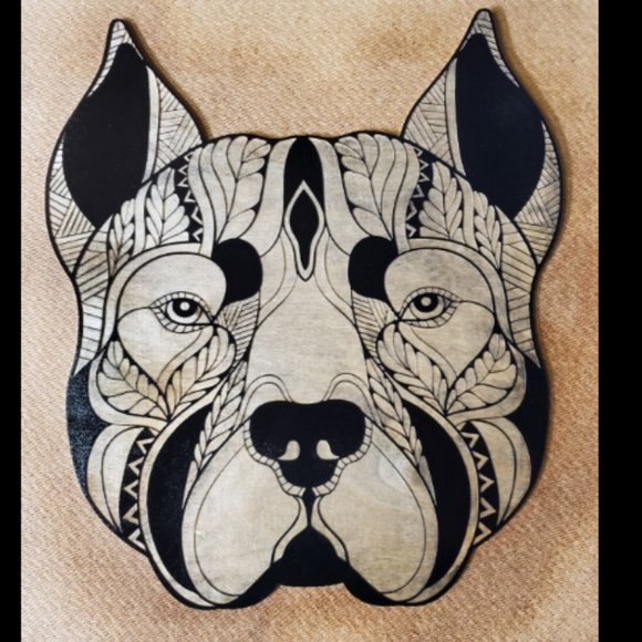 Laser Engraved PItbull with Cropped Ears Decor